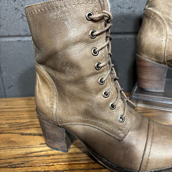 Steve Madden Lace-Up Ankle Boots Women’s 7.5 Brown Leather Heel Side Zip - Picture 2 of 10